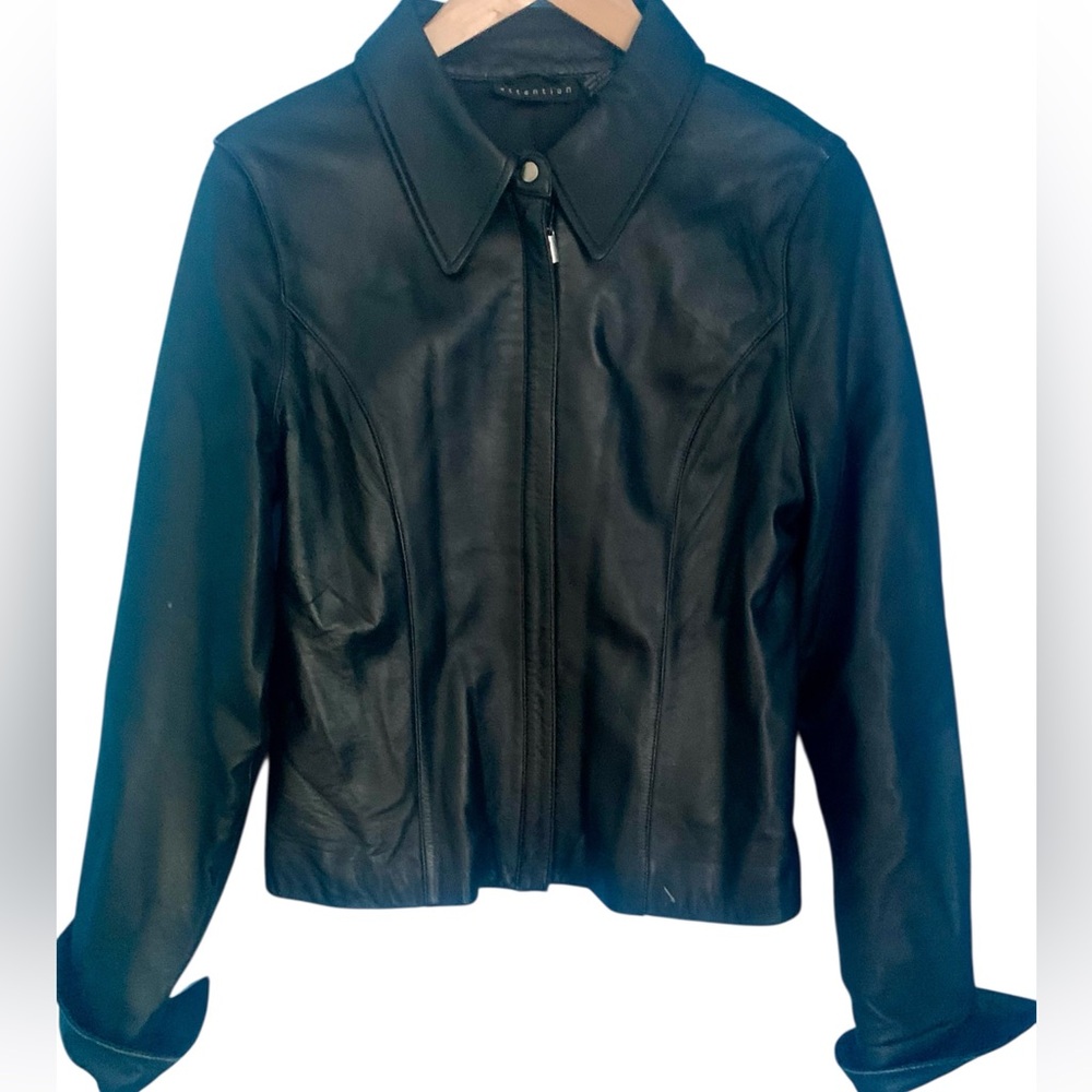 Attention Black Genuine Leather Jacket Size Large